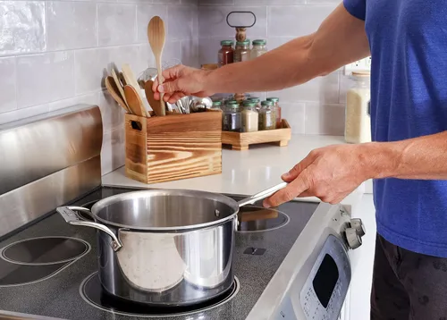 Miniatura 5 de Soporte de utensilios de madera para encimera de cocina, organizador grande de utensilios de 2 compartimentos para encimera, soporte de herramientas