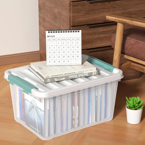 Miniatura 6 de Caja de almacenamiento transparente, paquete de 2 contenedores organizadores de plástico con asa y tapas (14 cuartos de galón y 7 cuartos de galón)