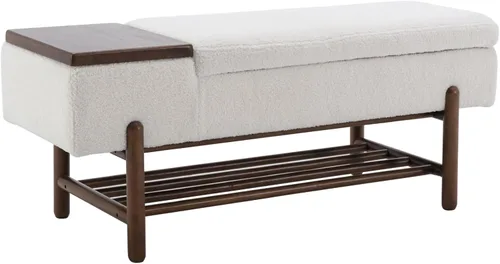 Miniatura 8 de EALSON Banco de almacenamiento moderno para dormitorio, extremo de la cama, banco otomano tapizado de sherpa con almacenamiento y zapatero de Beige