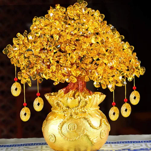 Miniatura 3 de Wakauto Árbol de dinero de cristal, citrino Feng Shui, árbol bonsái, suerte, fortuna, riqueza, monedas, árboles artificiales, figura de decoración
