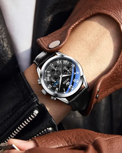Miniatura 5 de OLEVS Reloj para hombre cuero marrón moda cronógrafo reloj luminoso impermeable casual relojes de pulsera