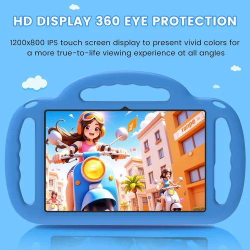 Miniatura 4 de Tablet para niños Henadigi, tablet Android 15, 12 GB RAM 64 GB ROM 1 TB de expansión, pantalla táctil FHD de 10 pulgadas 1280x808, cámara dual Azul