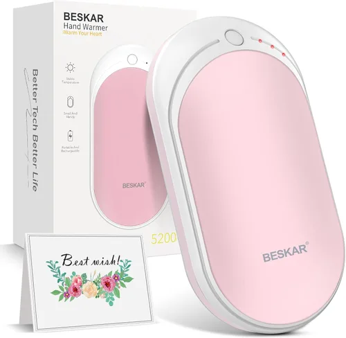 Miniatura 10 de BESKAR Calentador de manos recargable, calentador de manos eléctrico de 5200 mAh, calefacción de doble cara, carga rápida USB, calentador de manos