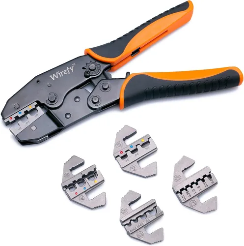 Wirefy Juego de herramientas de engarce de 5 piezas, engarzadora de alambre de trinquete, para conectores termorretráctil, nailon, no aislados,