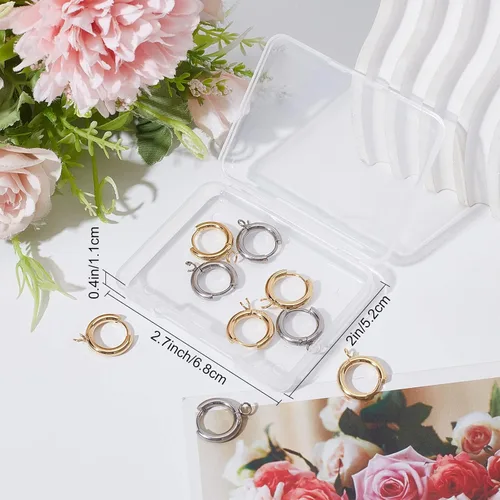 Miniatura 6 de SUNNYCLUE 1 caja de 12 piezas Huggie Hoop Leverbacks de 0.709 in con cierre de palanca de acero inoxidable chapado en oro de 24 quilates, ganchos