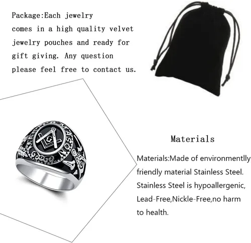 Miniatura 2 de YLWJSP Anillos de motociclista masónico con diseño masónico de maestro masón, joyería estilo sello masónico, joyería con sello masónico