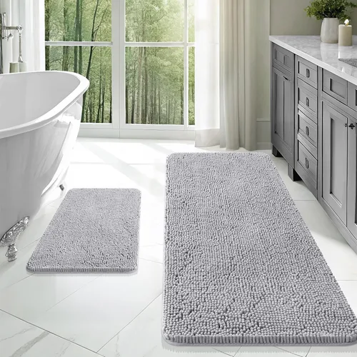 Miniatura 224 de OLANLY Juego de alfombras de baño de 2 piezas, alfombras de baño de chenilla suave y absorbente y alfombra de contorno en forma de U para inodoro