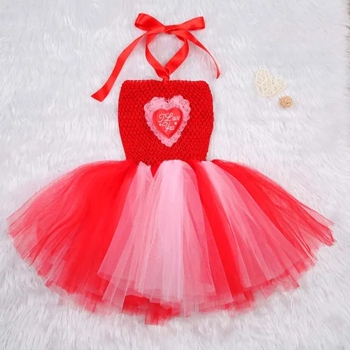 Miniatura 4 de Disfraz de tutú de tul de manga larga con estampado de corazón de terciopelo para niñas pequeñas, ropa de San Valentín