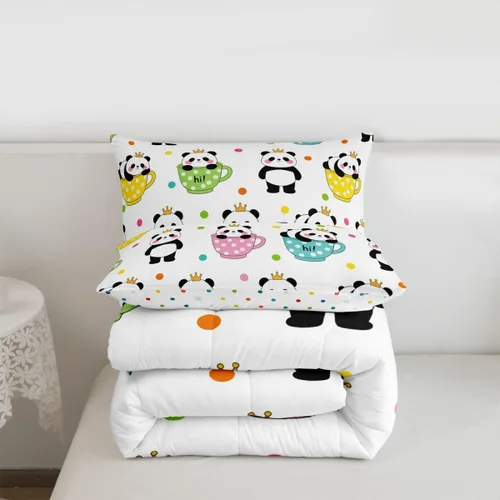 Miniatura 7 de Juego de edredón de panda lindo para niños, 2 piezas, tamaño individual, edredón y juegos de ropa de cama Kawaii Pandas Cupcake para niños y niñas