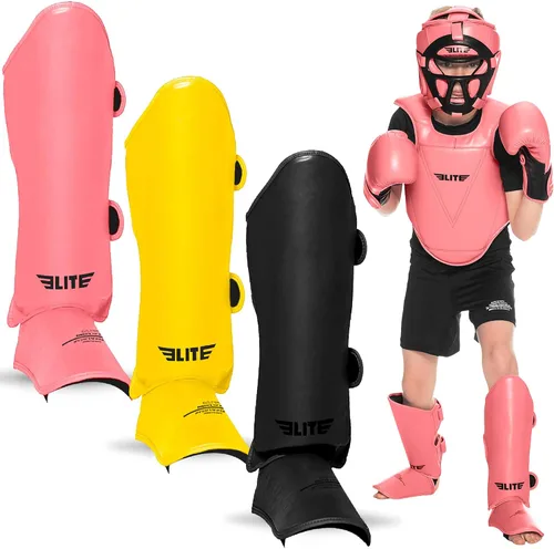 Miniatura 9 de Elite Sports Muay Thai MMA Kickboxing Espinilleras para niños y niñas de 4 a 14 años, protectores de espinillas con protección para el empeine