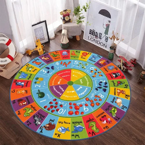 Miniatura 8 de HEBE Alfombra de juego para niños, 4 pies, con números del alfabeto ABC, alfombra educativa para niños, alfombra lavable para gatear bebé, alfombra