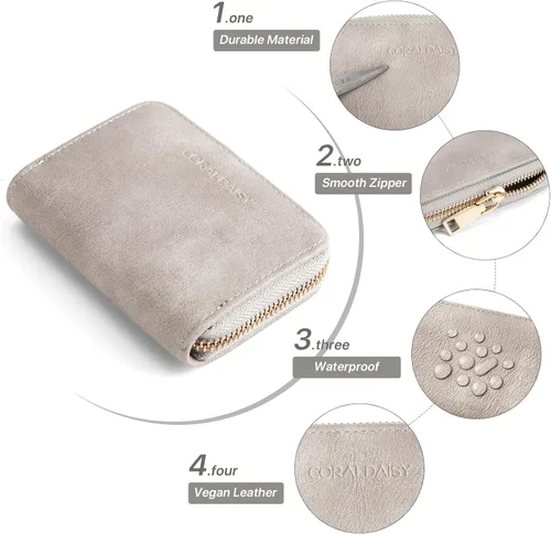Miniatura 4 de CORALDAISY Cartera de piel vegana con tarjetero para tarjetas de crédito con cremallera, 1-gris, Mini