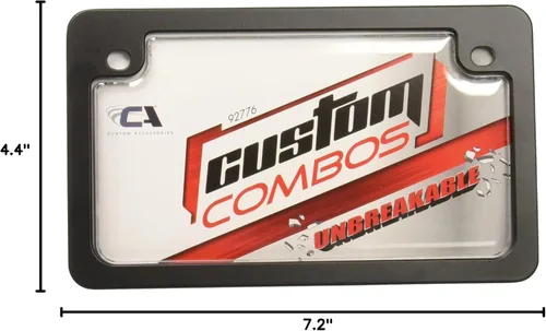 Miniatura 5 de Custom Combos 92776 Combo de armazón y protección para placa de vehículo irrompible y transparente para motocicleta con armazón negro