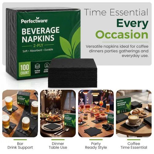 Miniatura 6 de Perfectware 2-Ply Black Beverage Napkins – 100 Count – Soft & Absorbent Cocktail Napkins – Disposable Party Napkins for Bars, Weddings & Events
