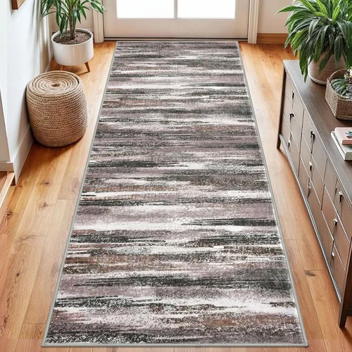 Miniatura 115 de Lansny Alfombra moderna abstracta de 2 x 5 pies, color negro, gris, blanco, lavable, alfombra de entrada para cocina, alfombra antideslizante suave