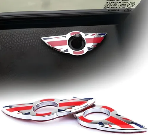 Miniatura 2 de iJDMTOY, (2) perillas para puerta de anillos con emblema de la bandera británica, color negro, para MINI Cooper Segunda generación R55 R56 R57 R58
