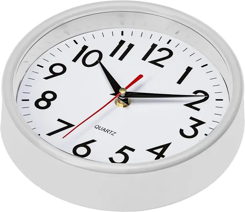 Miniatura 2 de Bernhard Products Reloj de pared blanco de 8 pulgadas retro para cocina, silencioso, sin tictac, de cuarzo, funciona con pilas, para hogar, oficina