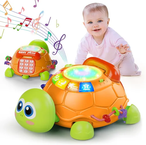 Letapapa Juguetes para bebés de 6 a 12 meses, juguetes musicales de tortuga para bebés de 12 a 18 meses, juguete de gateo con luz y sonido, juguete