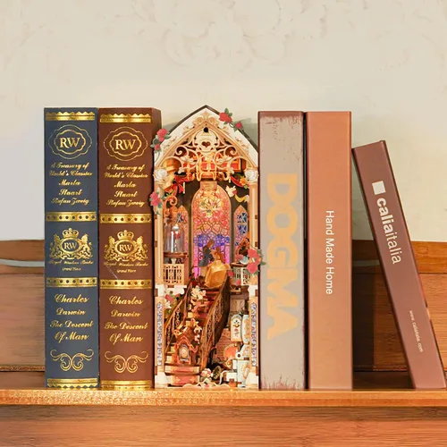 Miniatura 2 de Tonecheer - Kit de manualidades para rincón de lectura DIY para adultos, rompecabezas de madera 3D en miniatura con libro de música, casa