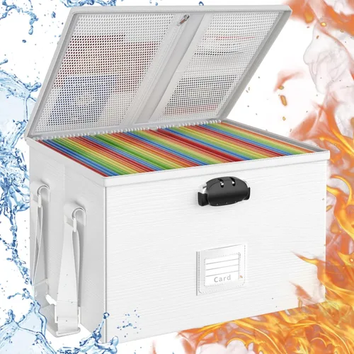 ROSONG Caja de Documentos Ignífuga Organizador de Archivos - Caja de Almacenamiento Portátil Impermeable con Cerradura y Asa para Colgar Carpetas