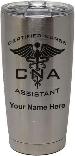 Miniatura 31 de LaserGram Vaso aislado al vacío de 20 onzas, asistente de enfermera certificada por CNA, grabado personalizado incluido (negro)