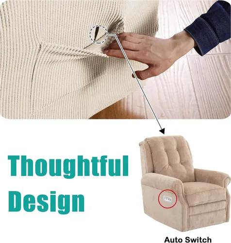 Miniatura 4 de Turquoize Funda elástica para silla reclinable, funda para sofá reclinable, funda de sofá de 1 pieza con bolsillo lateral, funda protectora