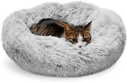 Miniatura 13 de Whiskers & Friends Camas para gatos de interior, cama mullida y calmante para gatos con forma de dona, cama para perros pequeños lavable, camas Gris