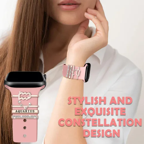 Miniatura 6 de Anillos decorativos de 12 constelaciones compatibles con correas de silicona de Apple Watch de 1.929 in, 1.772 in, 1.732 in, 1.654 in, 1.614 in
