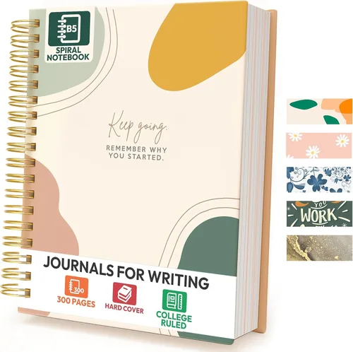 Miniatura 13 de Cuaderno de espiral de tapa dura, 10.25" x 7.25", 300 páginas, gran cuaderno universitario con rayas para mujeres, ideal para escritura, diario, New