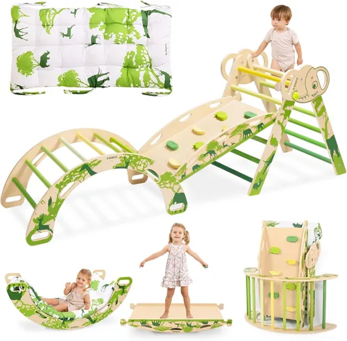 WINGYZ Pikler - Juego de triángulos Montessori plegable 8 en 1 con tobogán reversible de animales, juego de escalada protegido por patente, seguro