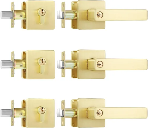 Miniatura 29 de Leydebong - Paquete de 4 picaportes resistentes para entrada con llave, manija dorada, llaves iguales/combo con llave, reversible para la izquierda