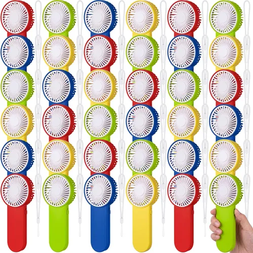 Miniatura 10 de Sumind 6 unidades de pequeño ventilador portátil personal pequeño a granel de 1 velocidad eléctrico lindo alimentado por batería para el cuello