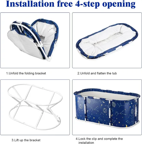 Miniatura 5 de Bañera portátil para adultos de 47 pulgadas plegable para adultos, bañera de hielo, bañera no inflable, baño sentado, baños de hielo, bañeras