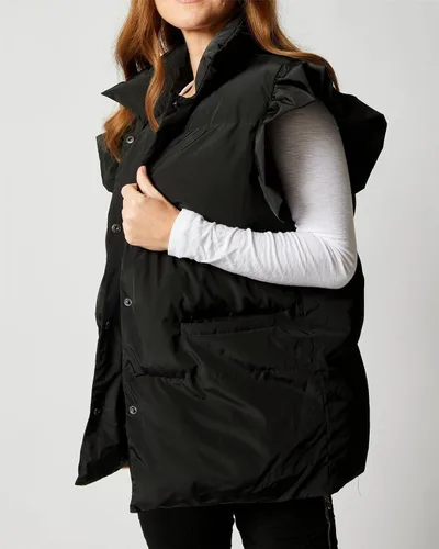 Miniatura 4 de Valphsio Chalecos acolchados para mujer, con mangas con volantes, para invierno, con botones y bolsillos