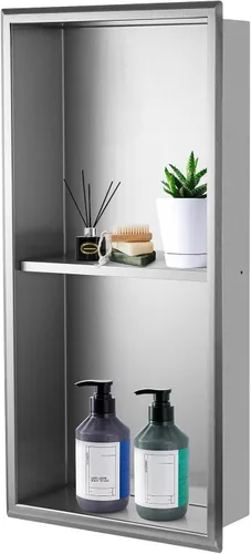 Miniatura 15 de Nicho de ducha de acero inoxidable cepillado de 12 x 6 pulgadas, organizador de ducha empotrado, inserto de estante de baño para instalación