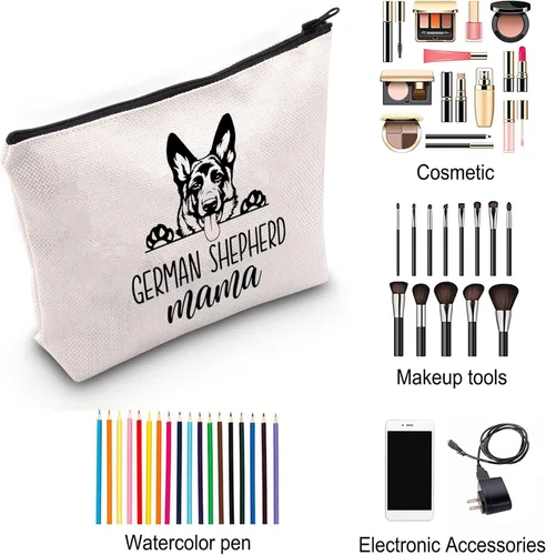 Miniatura 5 de ZJXHPO Pastor alemán dueño de perro regalo divertido pastor mamá bolsa de cosméticos cremallera accesorio bolsa, Pastor Mama, No