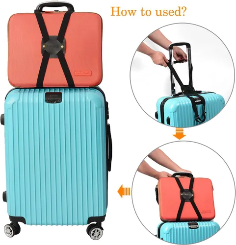 Miniatura 3 de Correas elásticas para equipaje hechas de cuero auténtico un accesorio de maleta de viaje ajustable y portátil negro
