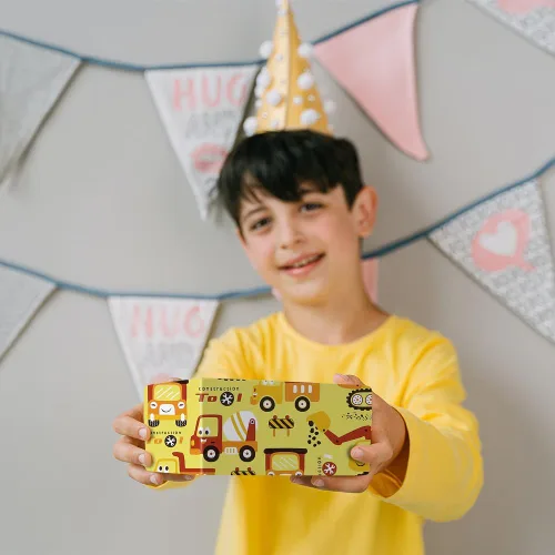 Miniatura 6 de Road Under Construction Excavator Digger Tractor Truck On Yellow Papel de regalo para niños y hombres, fiesta de cumpleaños, baby shower
