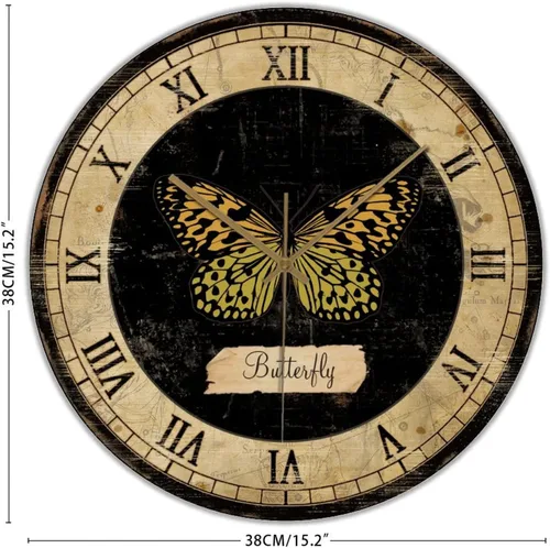 Miniatura 2 de Butterfly Wood Wall Clocks Butterflies Art Numeral Clock Non-Ticking Battery Operated 15 inch Retro Farmhouse Clock Decor for Living Room Bedroom