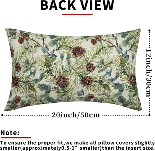 Miniatura 3 de Fundas de almohada florales de invierno 12x20 pulgadas - Juego de 2, estampado de flores de acuarela verde con hojas, temática rústica, fundas Árbol