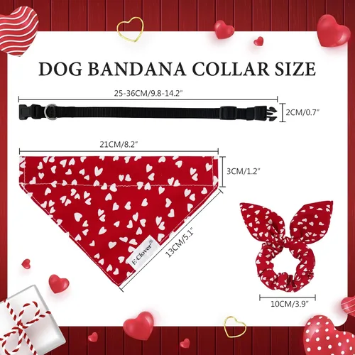 Miniatura 3 de E-Clover Collares de perro para hembras - Collar de perro con corazón y coletero a juego, collares ajustables para perros XS y pequeños, dueño, San
