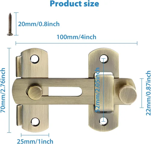 Miniatura 2 de Alise Cerradura de puerta de 4 pulgadas, cerradura de puerta de seguridad para valla de madera de granero, puertas francesas deslizantes, acero