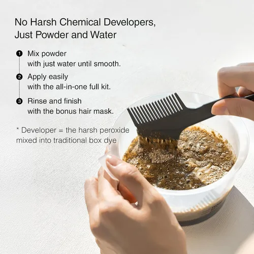 Miniatura 4 de Tinte coreano para el cabello, marrón oscuro, polvo de color mezcla de agua para hasta un 100% de cobertura de canas, sin amoníaco, sin PPD