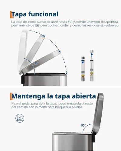 Miniatura 3 de Garvee Cubo de basura de acero inoxidable para cocina, de 13 galones / 50 L, gran capacidad, cubo de basura de metal inoxidable con tapa de cierre
