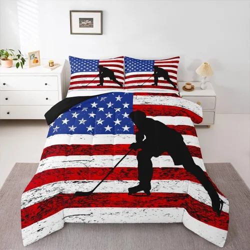 Miniatura 10 de Erosebridal - Juego de edredón con bandera estadounidense, juego de edredón de plumón tamaño individual para niños y adolescentes, juego de edredón