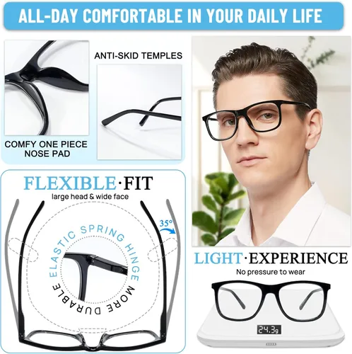 Miniatura 4 de MARE AZZURO Gafas de lectura cuadradas de gran tamaño para hombres lectores grandes 1.0 1.25 1.5 1.75 2.0 2.25 2.5 2.75 3.0 3.5 4.0 5.0 6.0