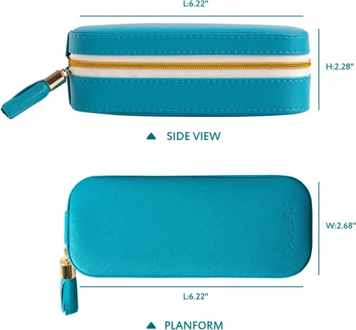 Miniatura 3 de SANQIANWAN Pequeña caja organizadora de viaje de joyería con piel sintética, estuche portátil de almacenamiento de joyas para collares, anillos