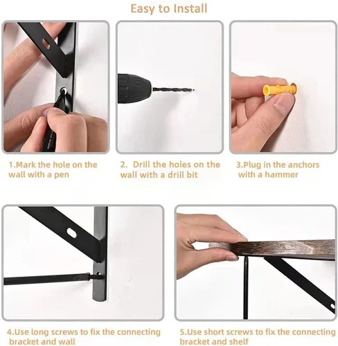 Miniatura 6 de Kersally Soportes de estante de 6 pulgadas, paquete de 4 soportes en L resistentes para estantes, soportes metálicos triangulares de 90 grados