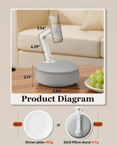 Miniatura 8 de SAIJI 【Magnético】Soporte para teléfono celular para cama, mini soporte de almohada Kindle con brazo elevado de doble eje, soporte para teléfono