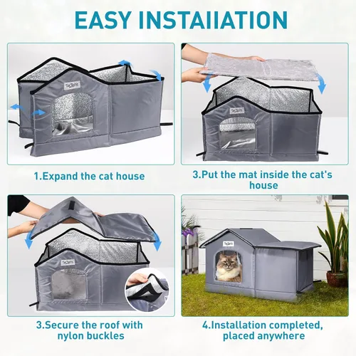 Miniatura 7 de TailTastic Casa para Gatos de Exterior Resistente a la Intemperie y Aislada - Base Sin Costuras se Mantiene Seca, Fácil Montaje, Refugio Cálido
